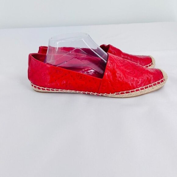 Tory Burch T-monogram Espadrille Flat Size 11  In Red Leather - Picture 5 of 11